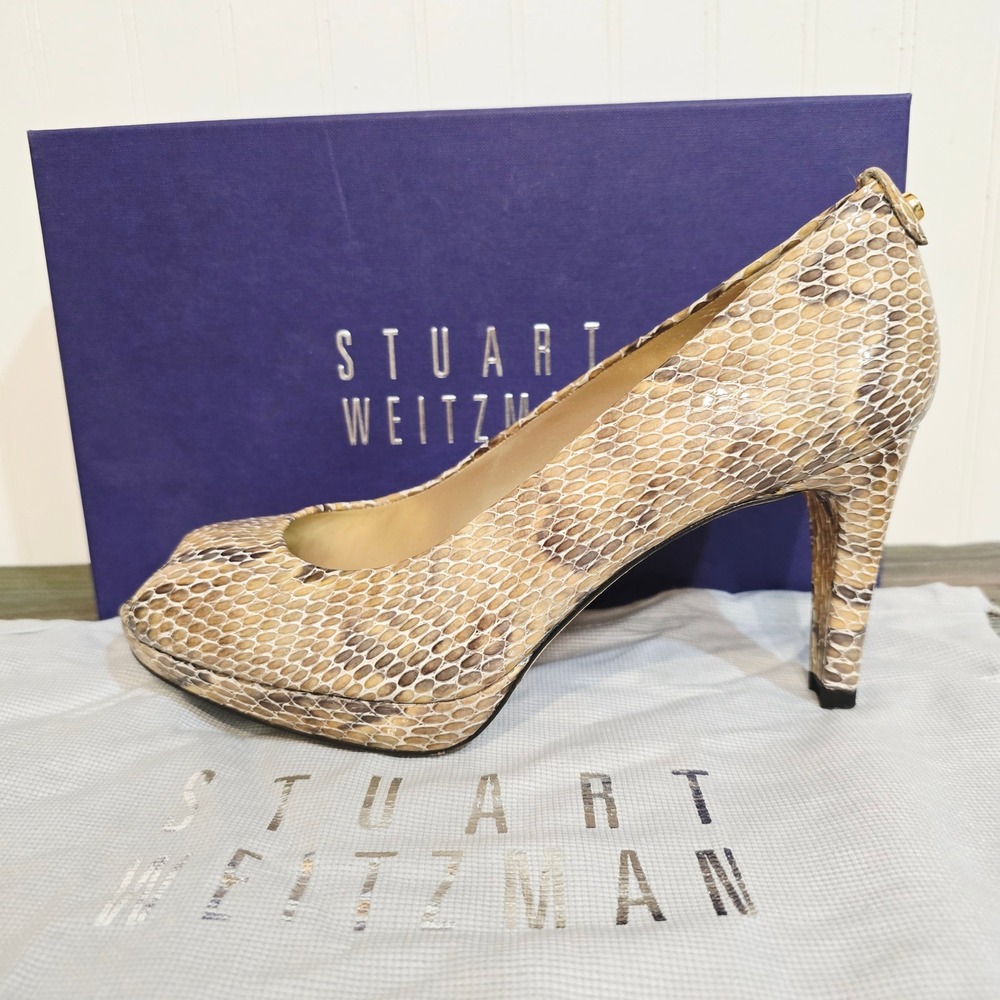 NWT Stuart Weitzman Mushroom Crystal Snake Peep Toe Platform Pump 9M
